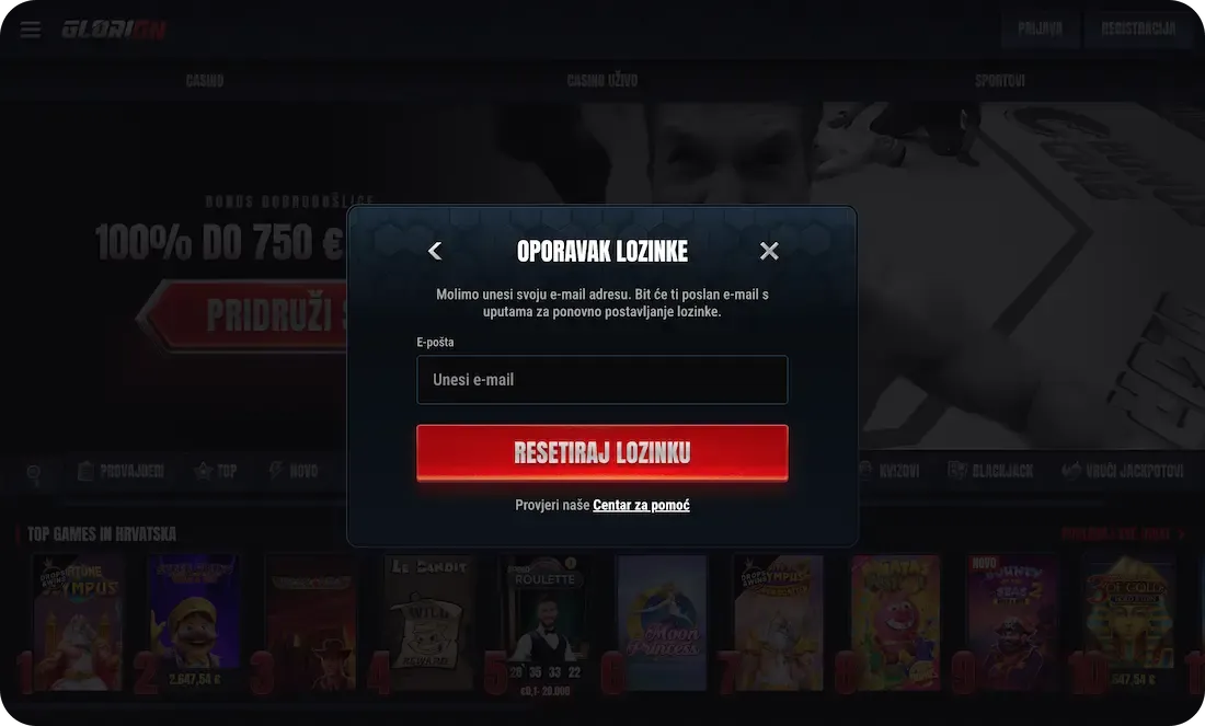 glorion casino zaboravljena lozinka