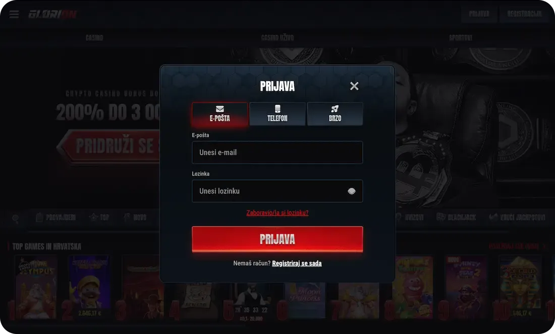 glorion casino prijava email
