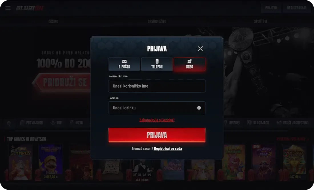glorion casino prijava id